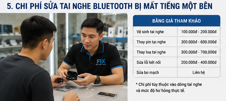 Giá sửa tai nghe bluetooth bị mất tiếng một bên Bảng giá công khai chi phí sửa tai nghe bluetooth bị mất tiếng một bên