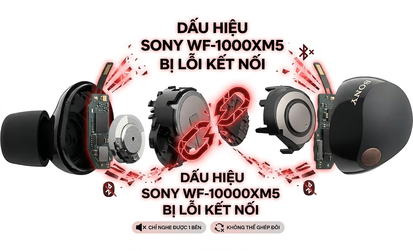 Sửa tay nghe sony Dấu Hiệu Sony WF-1000XM5 Bị Lỗi Kết Nối