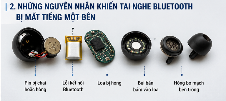 Sửa tai nghe bluetooth bị chai pin hỏng nguồn một bên Hiện tượng pin một bên bị chai hoặc hỏng và giải pháp sửa tai nghe bluetooth nhanh chóng